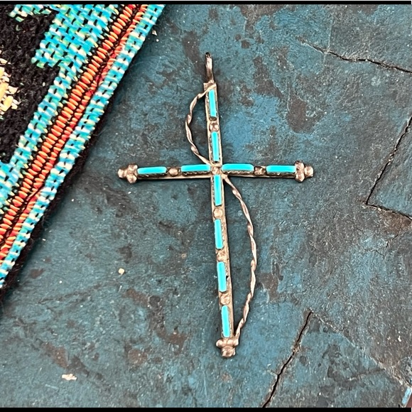 Vintage Native American Sterling Silver Turquoise Pendant - Picture 8 of 10